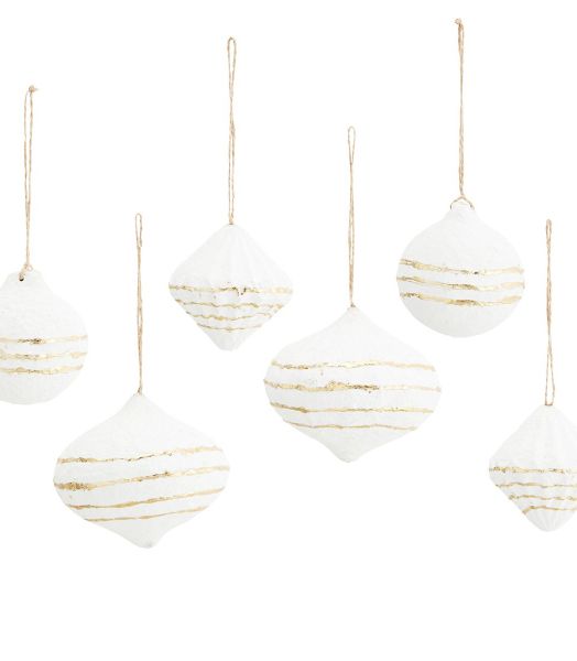 Boîte 6 boules de Noël  blanches en papier recyclé