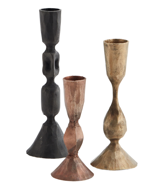 Set de trois bougeoirs en fer forgé
